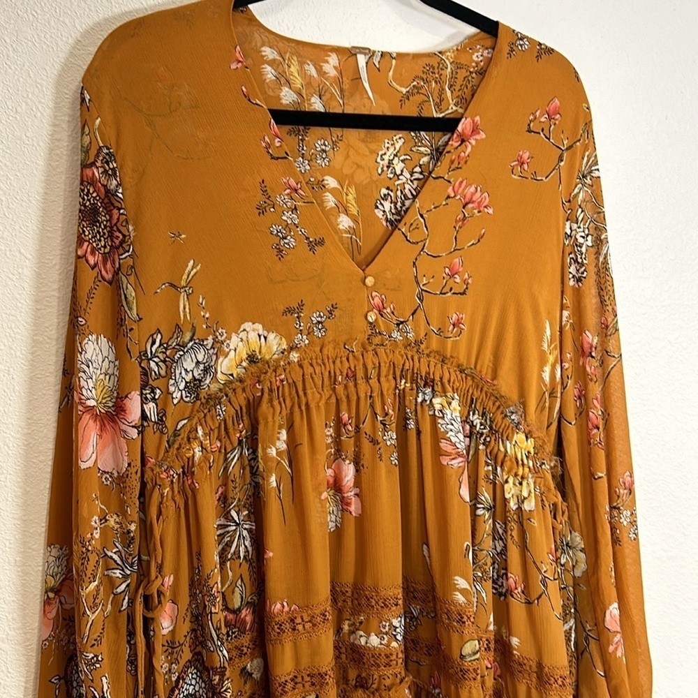 Free People 90s Revival Floral Boho Chic Babydoll Dress Hi-Low Adjustable Waist - Picture 4 of 13